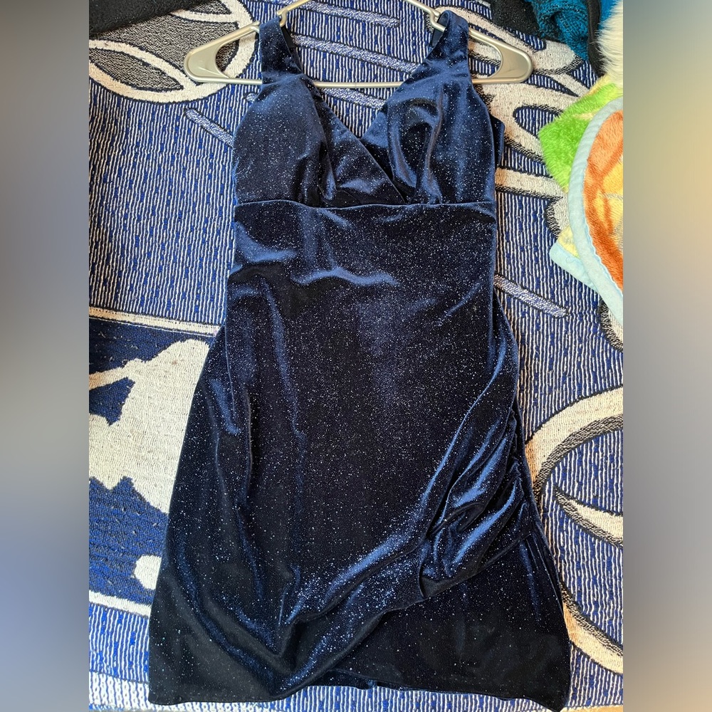 women’s navy blue glittery short fitted dress
